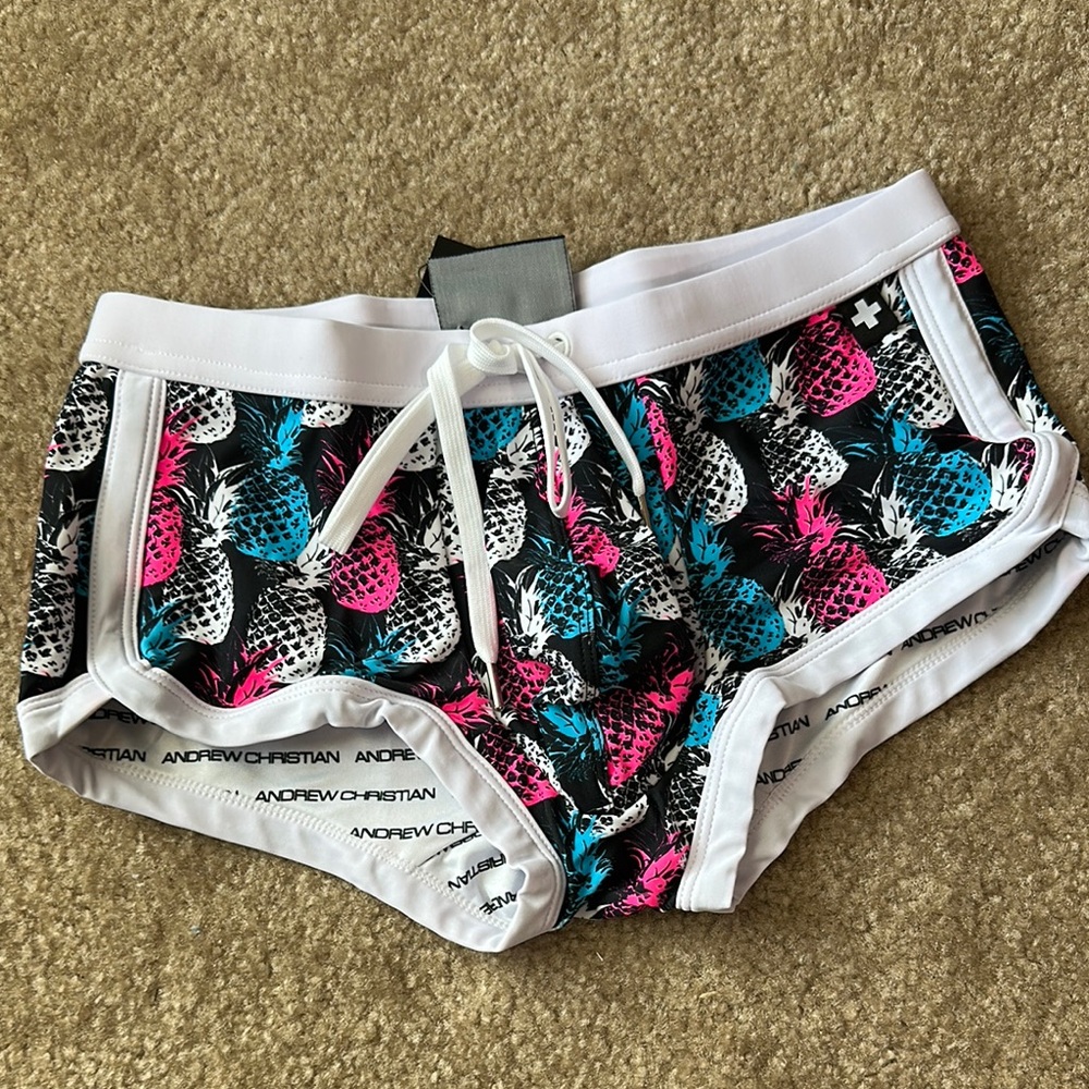 Andrew Christian Mens swim trunk - Black, Pink, Blue